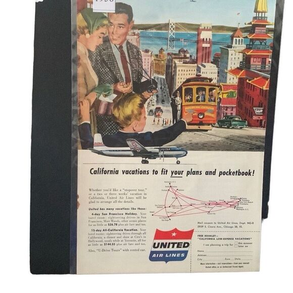 Vintage 1956 United Air Lines California Vacations Ad Advertisement - Picture 3 of 5